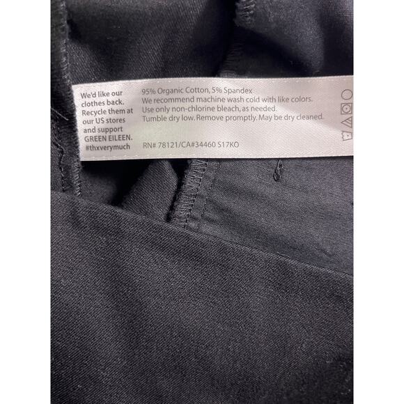Eileen Fisher Black Organic Cotton Stretch Ankle Pants L | Side Zip Slim Leg - Picture 3 of 7
